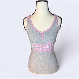 No‎ Boundaries Gray Pink Social Butterfly Tank Top